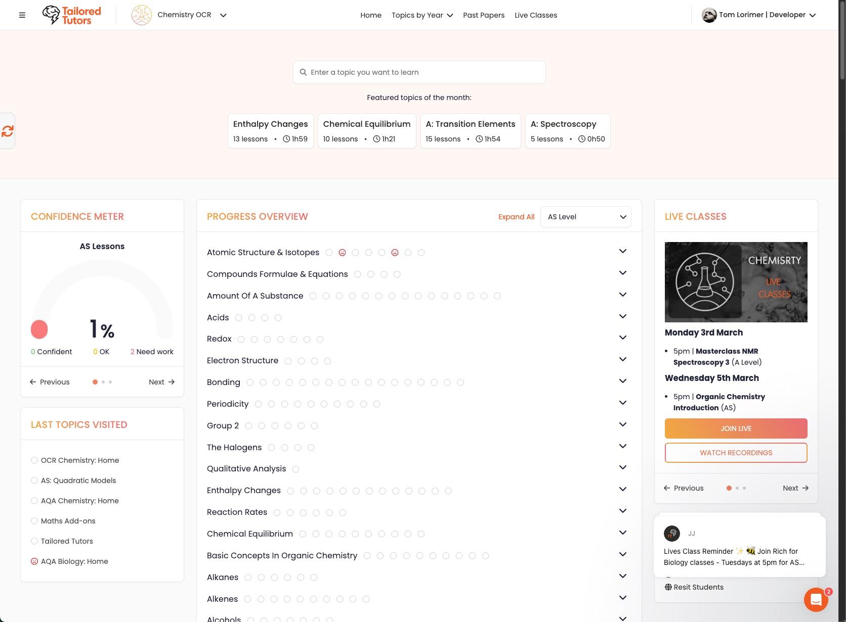 A Custom Teachable Lesson page on Tailored Tutors